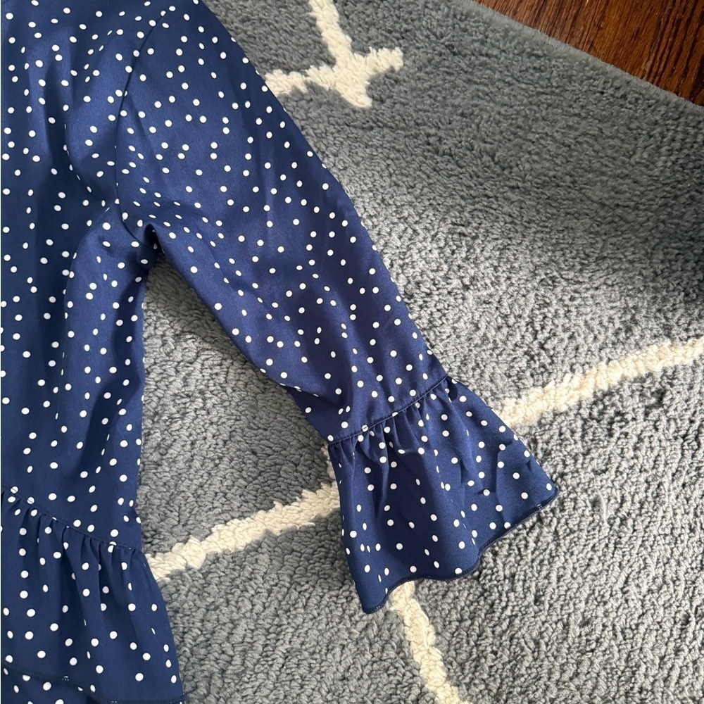 SHEIN Navy/White Polka Dot Print Flounce Sleeve Ruffle Hem Smock Dress - Picture 10 of 13